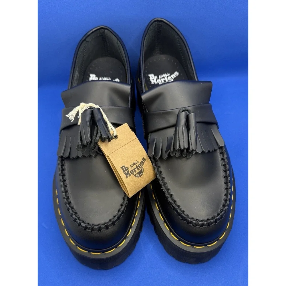 Dr. Martens Adrian Quad Size 10 Mens Black Yellow Stitch Platform Shoes